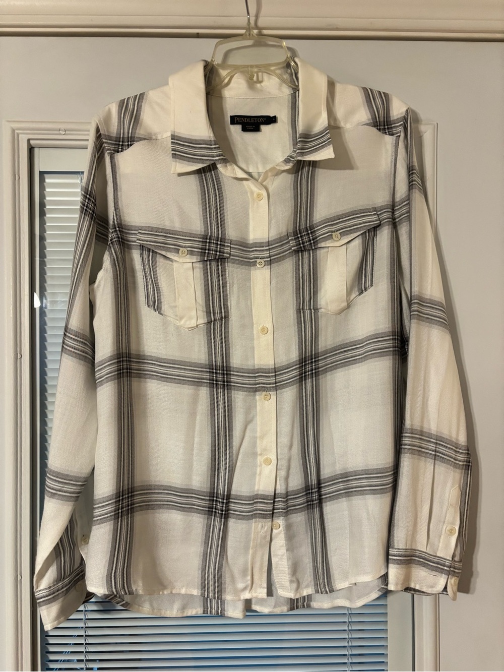 Pendleton Cream and Gray Plaid Button-Up Shirt